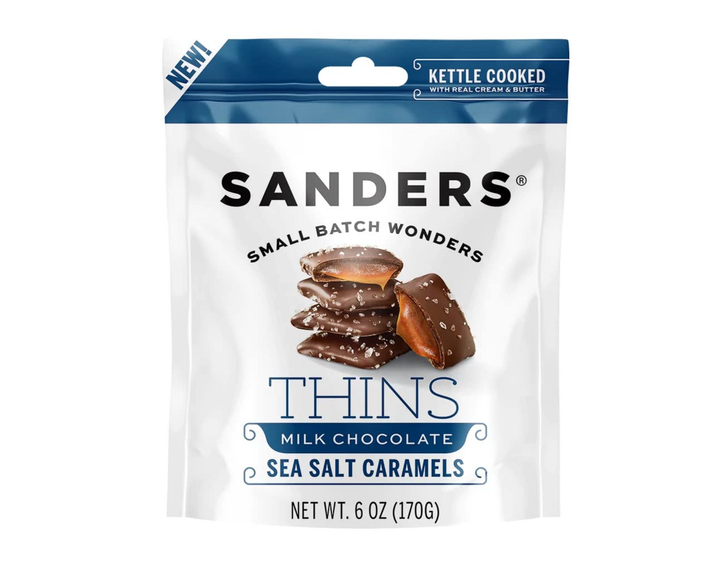 Sanders Milk Chocolate Sea Salt Caramel THINS - 6 ounce bag
