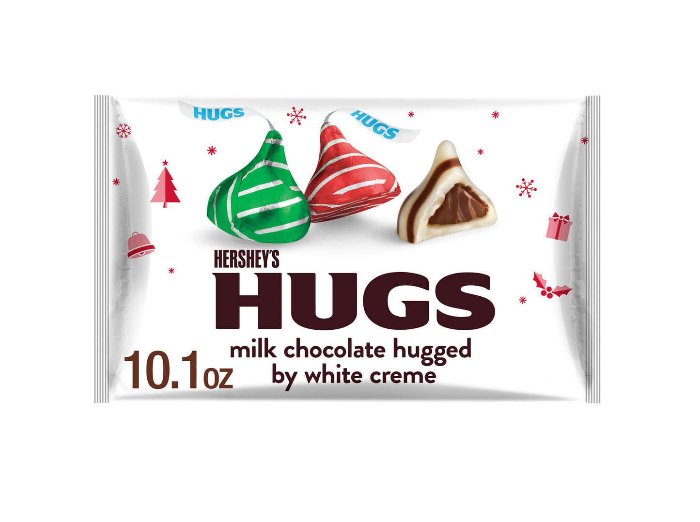 HERSHEY'S HUGS Milk Chocolate and White Creme, Christmas Candy Bag, 10.1 oz