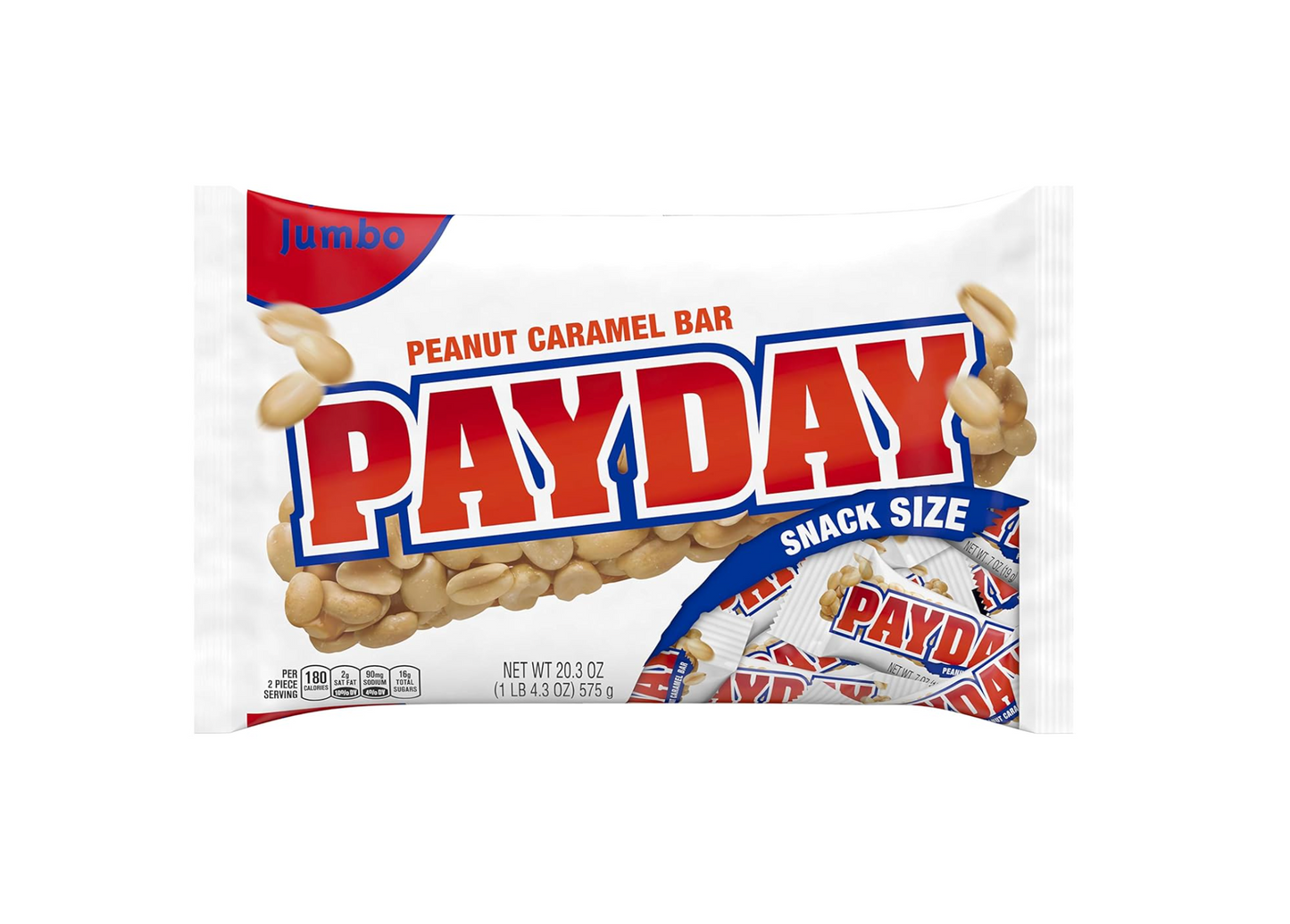 Hershey's Payday Peanut Caramel Snacksize Candy Bar Jumbo Bag, 20.3 oz