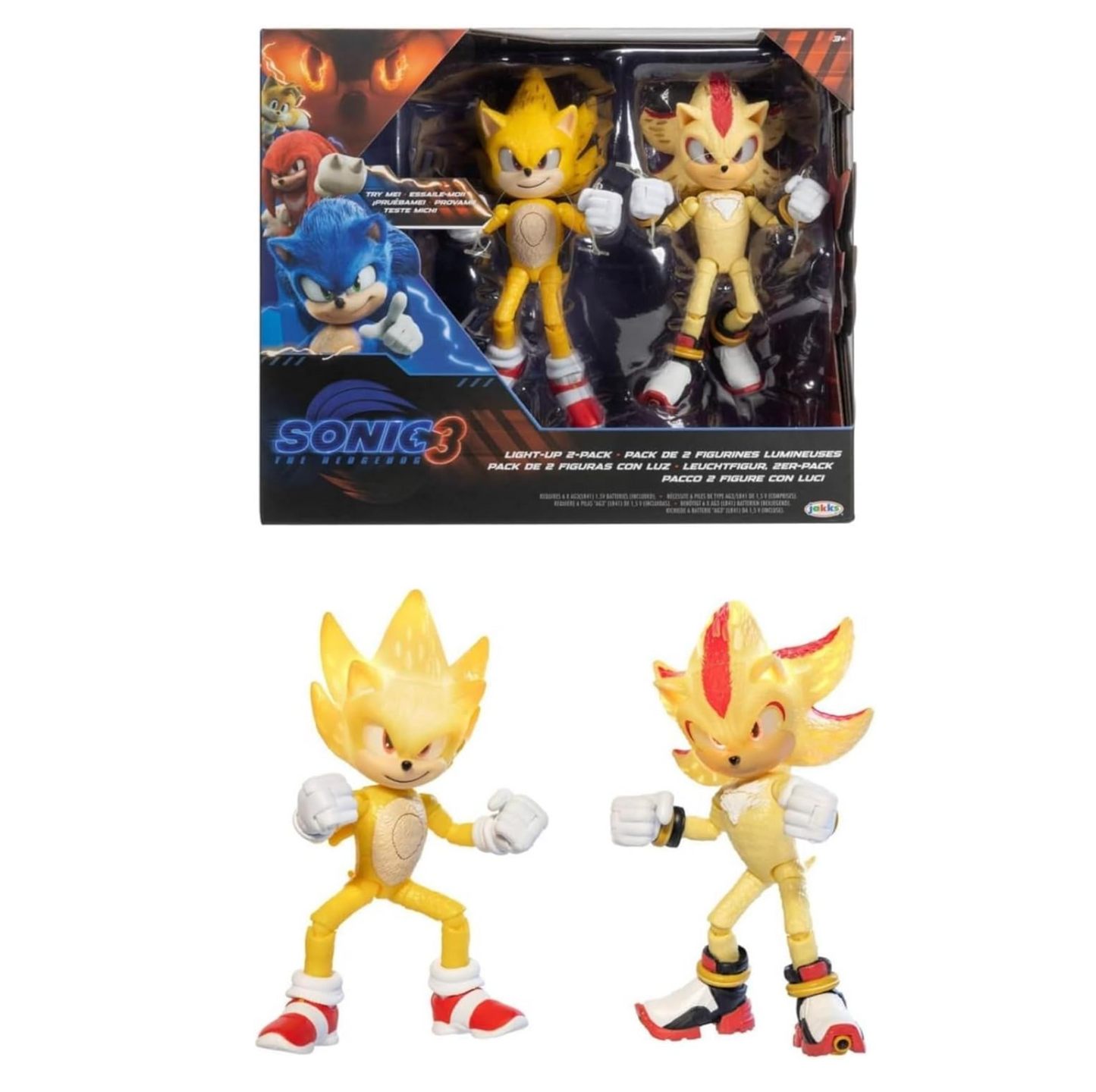 JAKKS Pacific Sonic The Hedgehog Light Up Super Sonic & Super Shadow Action Figure Set