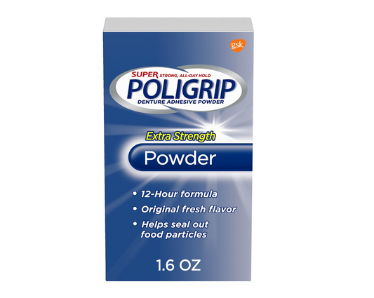 Super Poligrip Extra Strength Denture and Partials Adhesive Powder, 1.6 Ounce