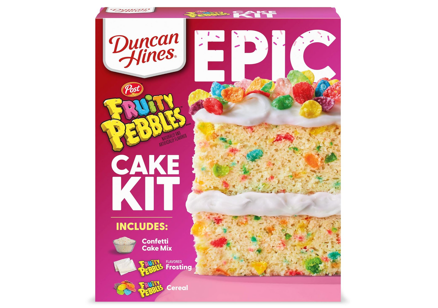 Duncan Hines Epic Fruity Pebbles Cake Mix Kit, 28.5 oz