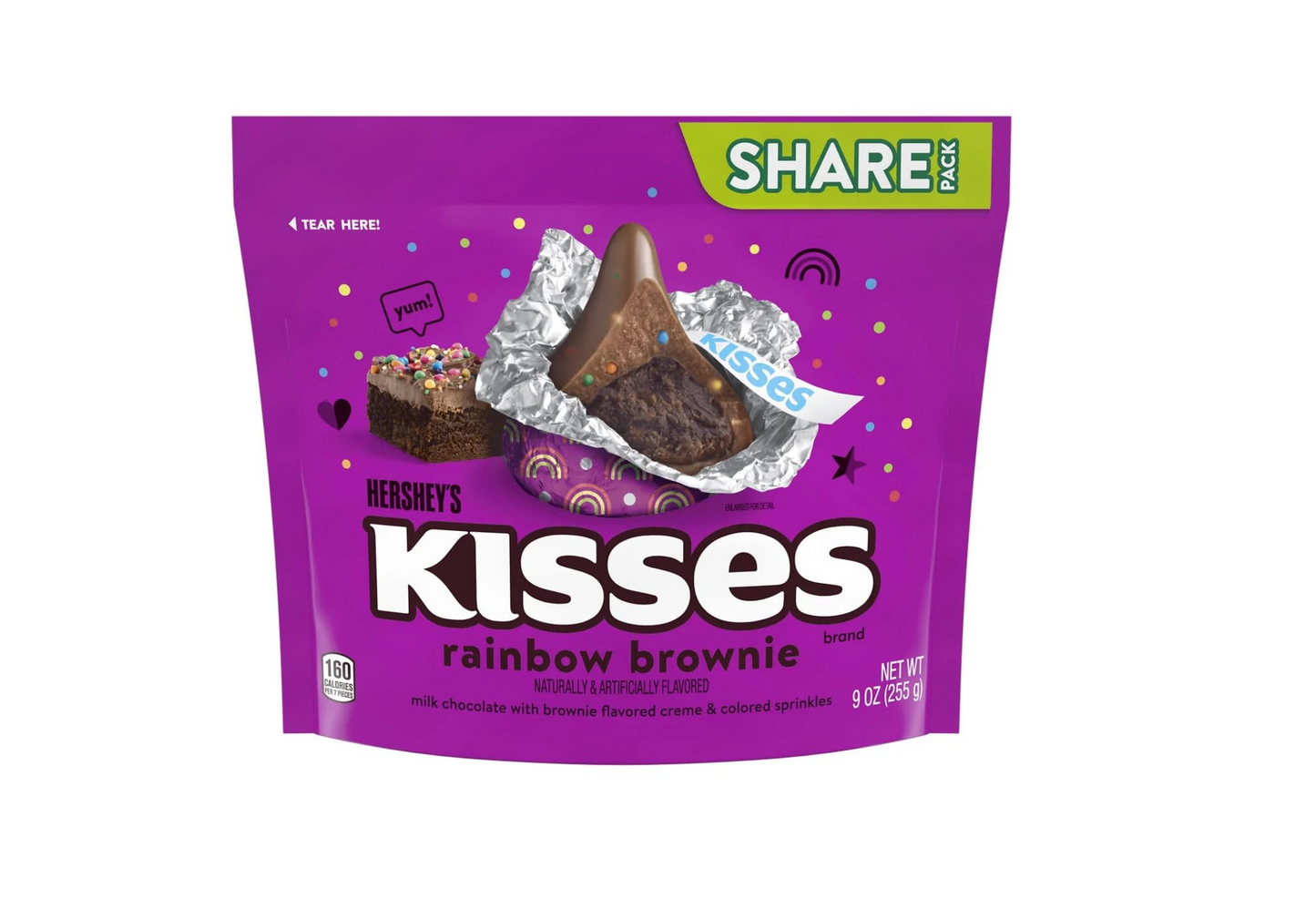 Kisses Rainbow Brownie Kisses Chocolate Candy, 9 Ounce